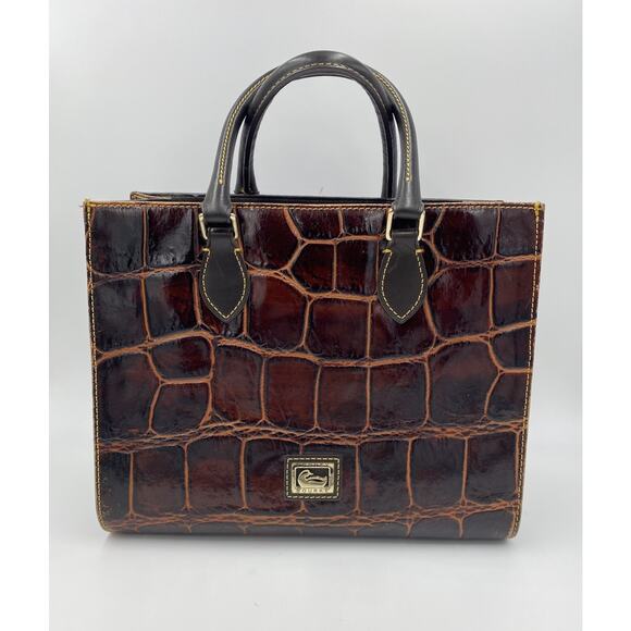Dooney & Bourke Janine Crocodile Embossed Leather Satchel Handbag Purse Brown - Picture 2 of 16